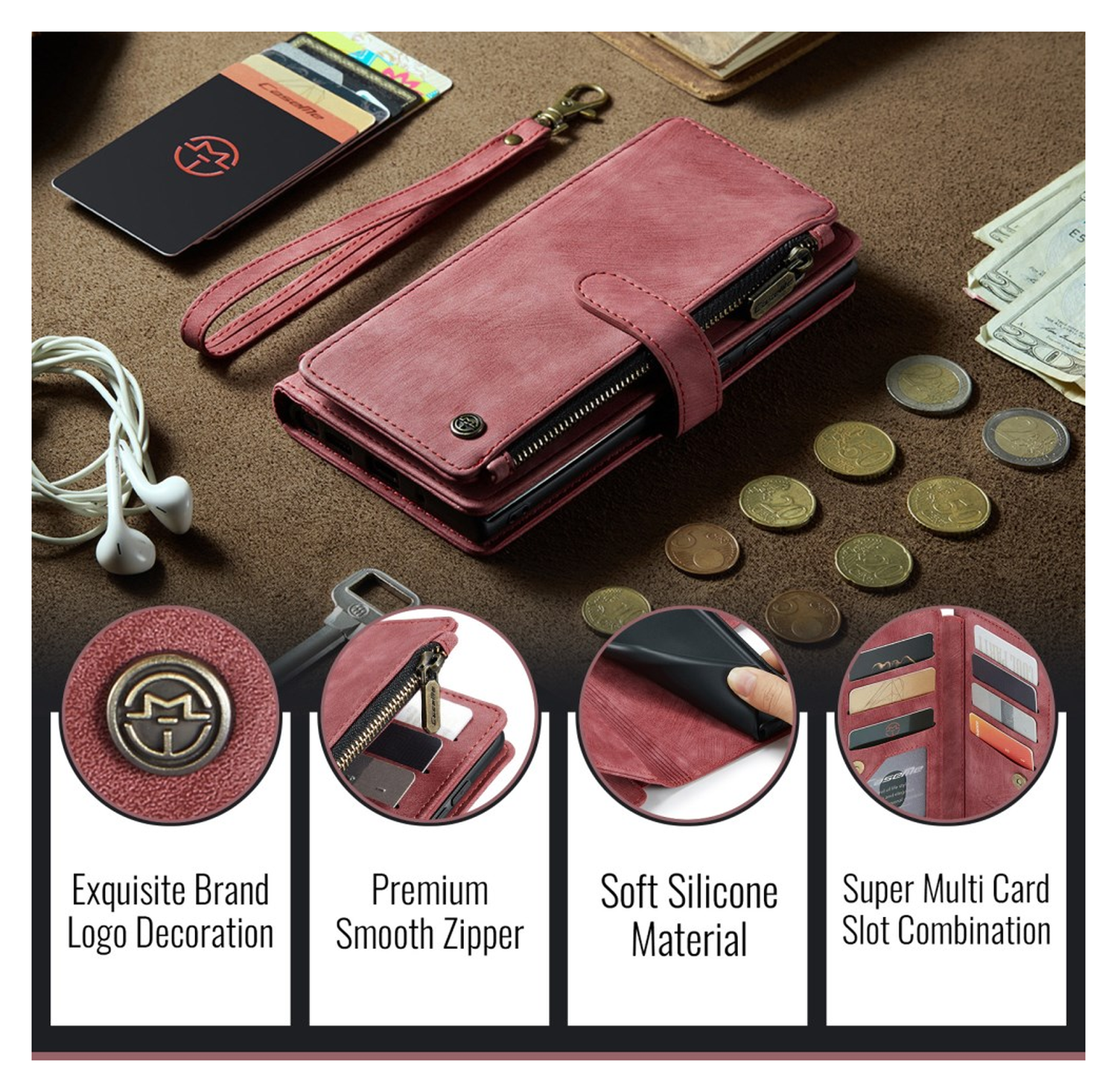 CaseMe C30 Samsung Galaxy S26 Plus Hoesje Pasjeshouder Book Case Rood afbeelding 10