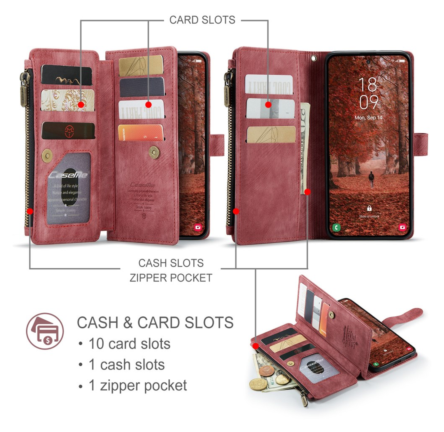 CaseMe C30 Samsung Galaxy S26 Plus Hoesje Pasjeshouder Book Case Rood afbeelding 4