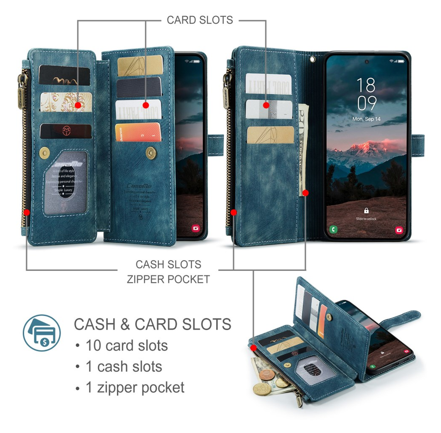 CaseMe C30 Samsung Galaxy S26 Plus Hoesje Pasjeshouder Book Case Blauw afbeelding 4