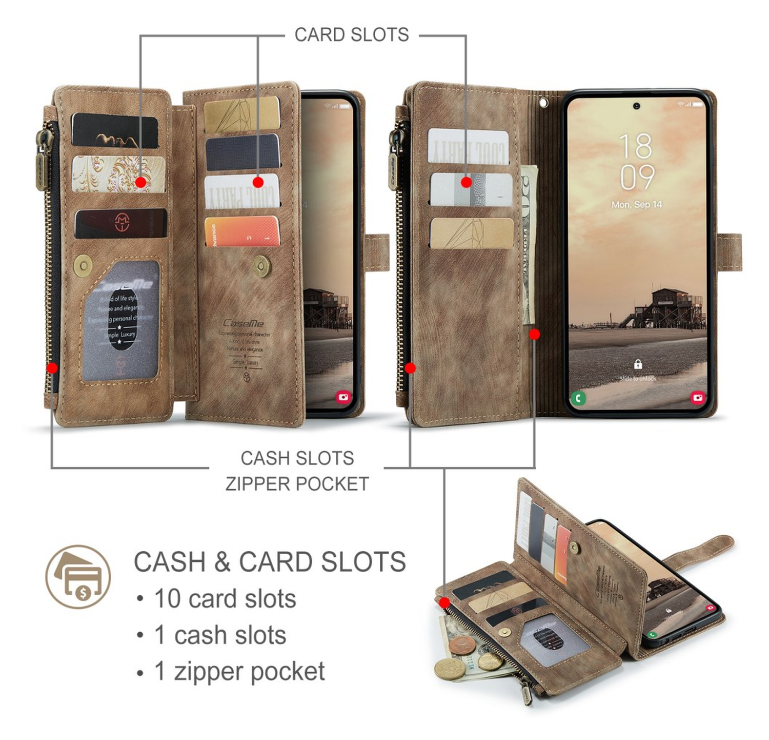 CaseMe C30 Samsung Galaxy S26 Ultra Hoesje Pasjeshouder Book Case Bruin afbeelding 4