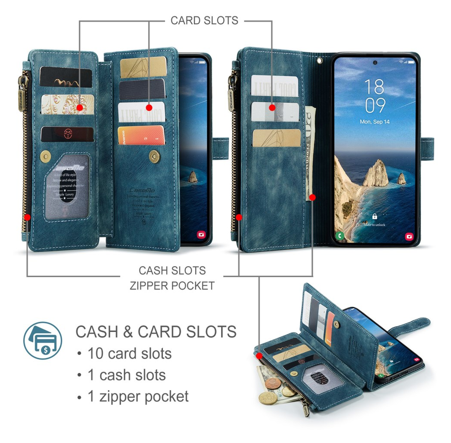 CaseMe C30 Samsung Galaxy S26 Ultra Hoesje Pasjeshouder Book Case Blauw afbeelding 4