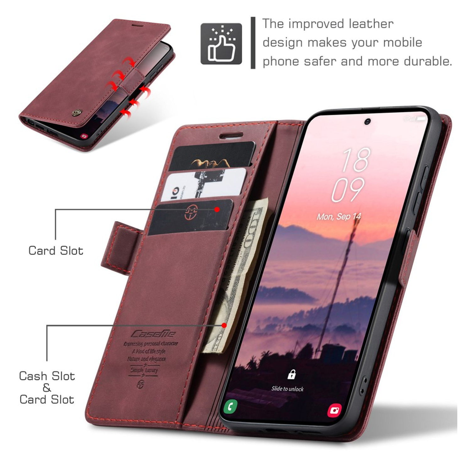 CaseMe 013 Samsung Galaxy S26 Ultra Hoesje Book Case met Standaard Rood afbeelding 4
