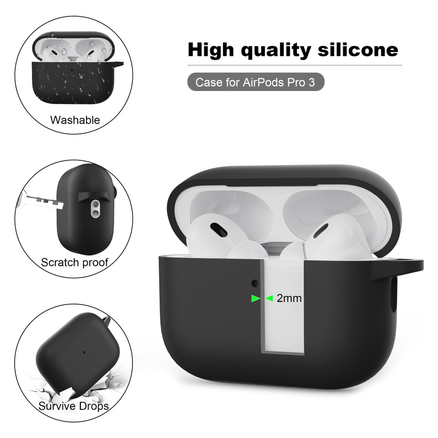 Apple AirPods Pro 3 Siliconen Hoesje met Karabijnhaak Blauw afbeelding 2