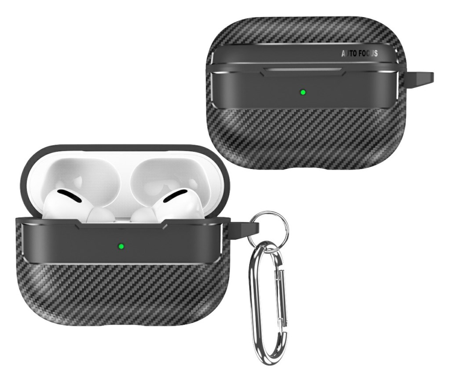 Apple AirPods Pro 3 Carbon TPU Hoesje met Karabijnhaak Zwart afbeelding 1