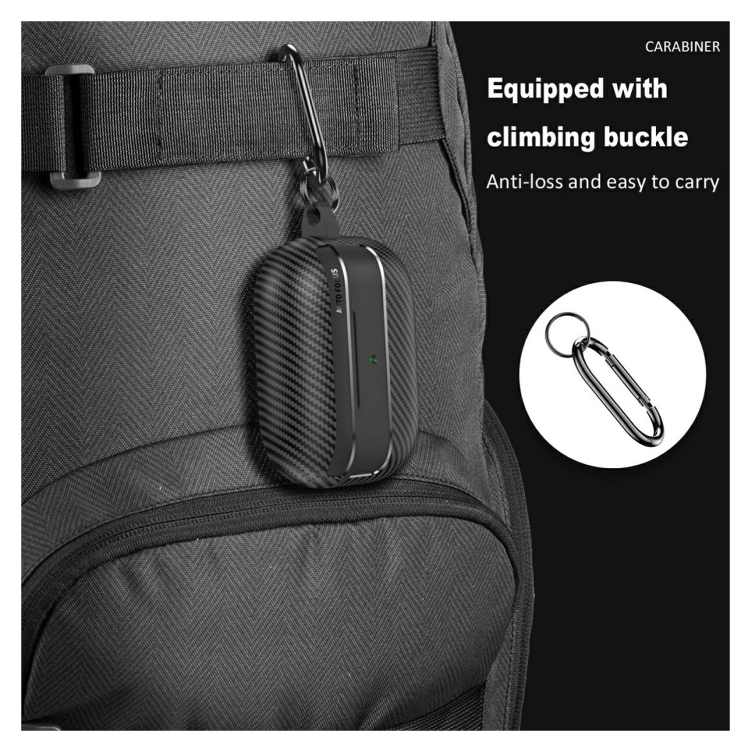 Apple AirPods Pro 3 Carbon TPU Hoesje met Karabijnhaak Zwart afbeelding 6