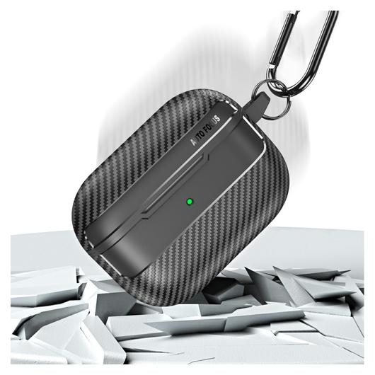 Apple AirPods Pro 3 Carbon TPU Hoesje met Karabijnhaak Zwart afbeelding 8