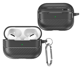 Apple AirPods Pro 3 Carbon TPU Hoesje met Karabijnhaak Zwart afbeelding