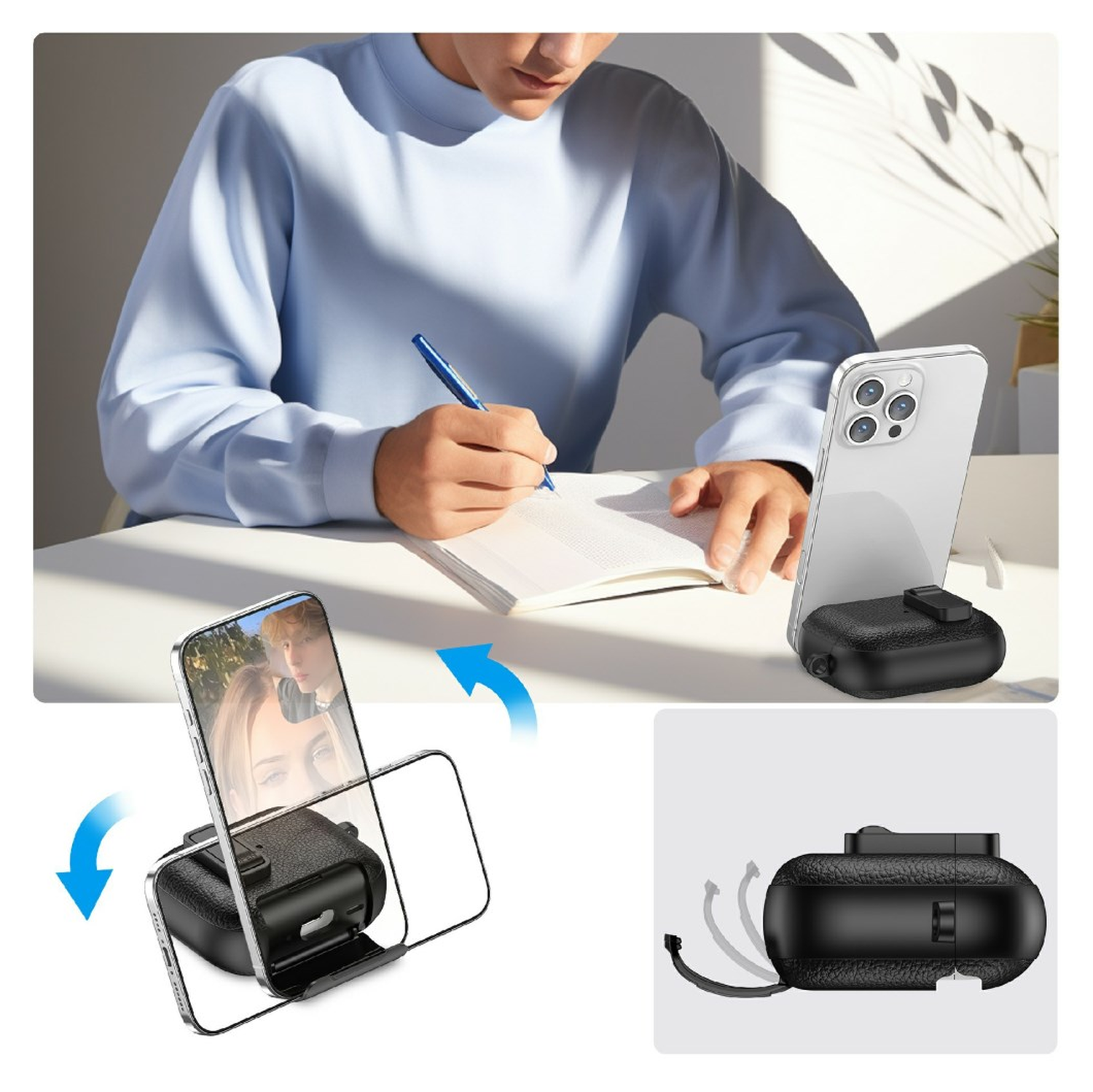 Apple AirPods Pro 3 Hoesje Litchi TPU Schokbestendig Haak Zwart afbeelding 3