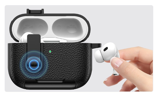 Apple AirPods Pro 3 Hoesje Litchi TPU Schokbestendig Haak Zwart afbeelding 4
