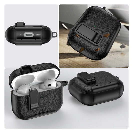 Apple AirPods Pro 3 Hoesje Litchi TPU Schokbestendig Haak Blauw afbeelding 6