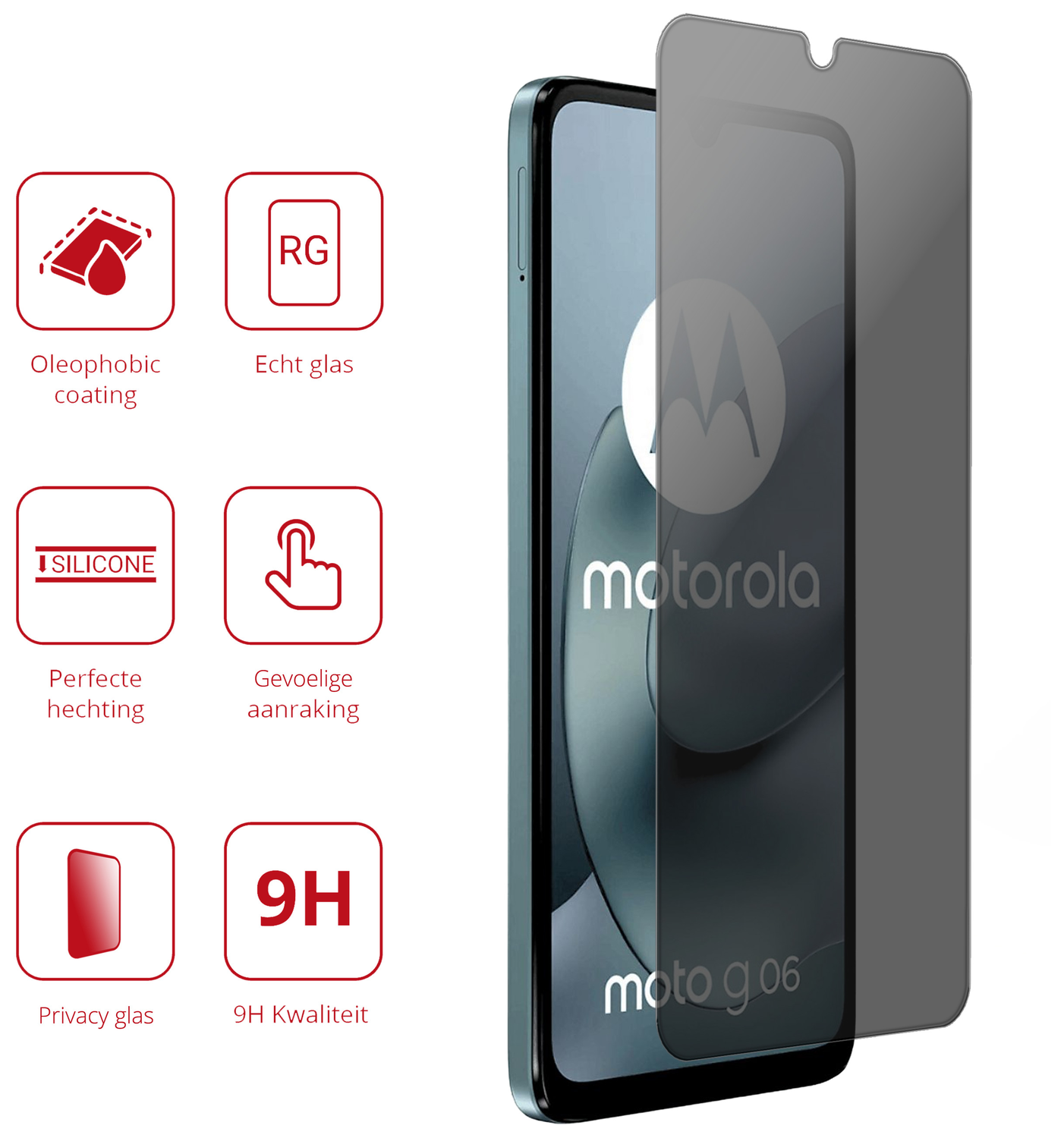 Rosso Motorola Moto G06 9H Tempered Glass Screen Protector Privacy afbeelding 2