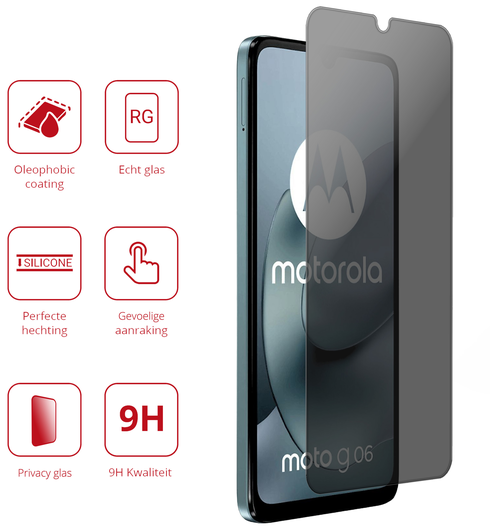 Rosso Motorola Moto G06 9H Tempered Glass Screen Protector Privacy afbeelding 2