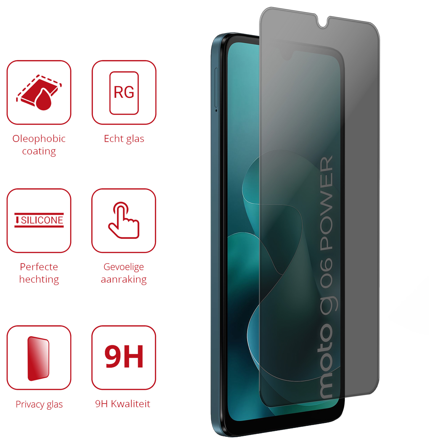 Rosso Motorola Moto G06 Power 9H Tempered Glass Screen Protector Privacy afbeelding 2