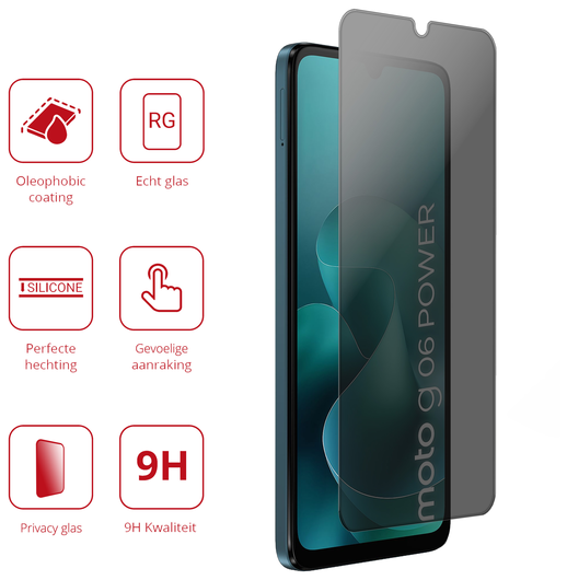 Rosso Motorola Moto G06 Power 9H Tempered Glass Screen Protector Privacy afbeelding 2