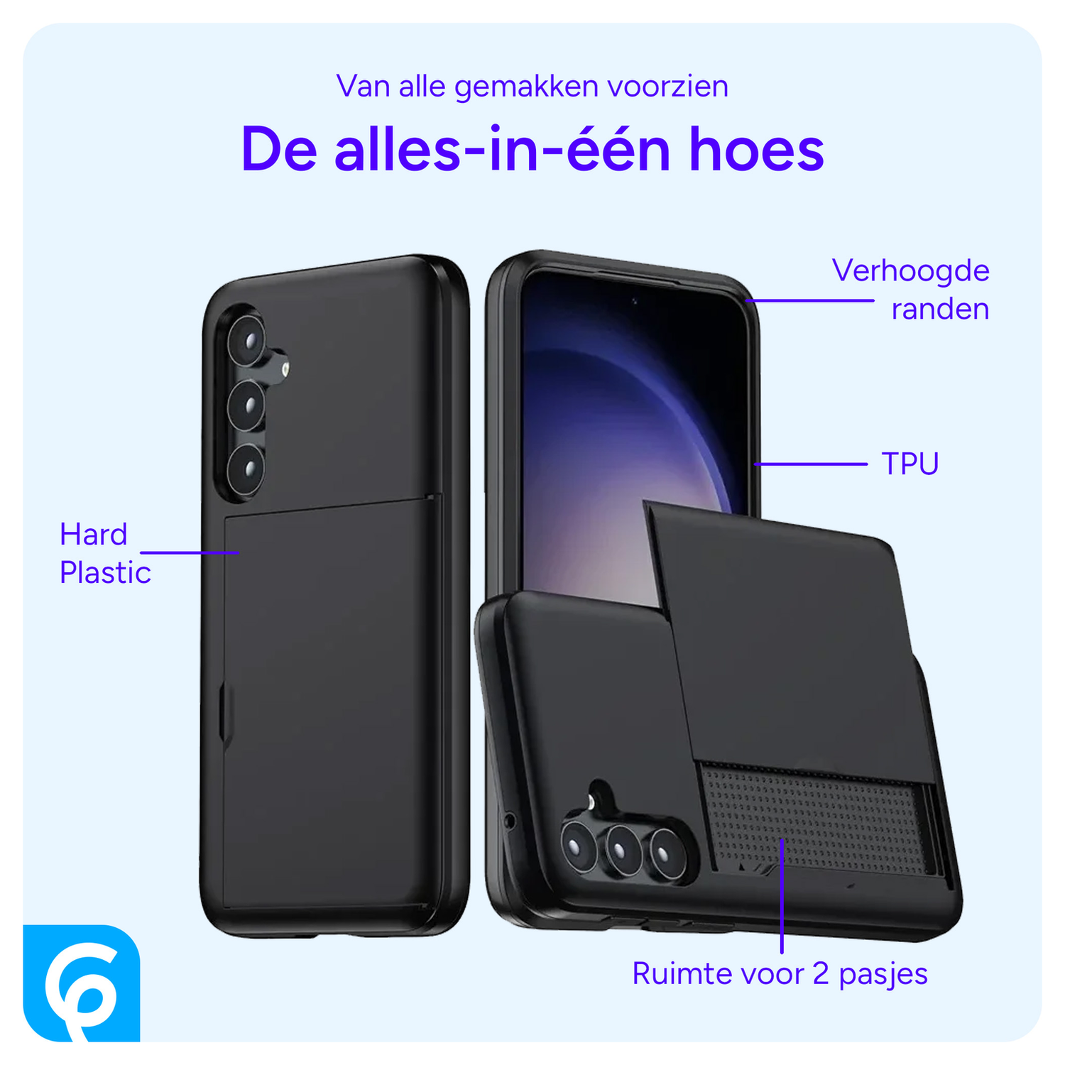 Samsung Galaxy S26 Hoesje met Slider Kaarthouder Back Cover Zwart afbeelding 2