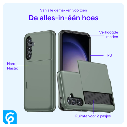 Samsung Galaxy S26 Hoesje met Slider Kaarthouder Back Cover Groen afbeelding 4