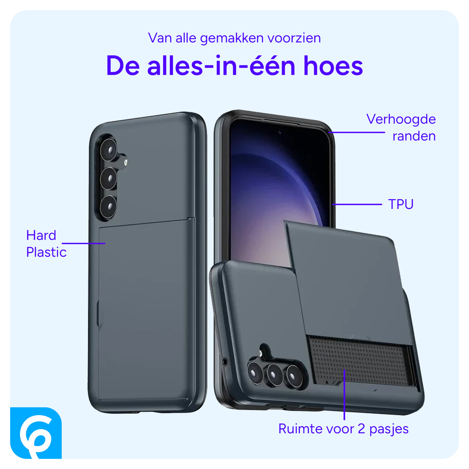 Samsung Galaxy S26 Hoesje met Slider Kaarthouder Back Cover Blauw afbeelding 4