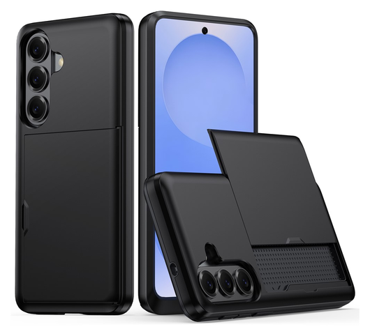 Samsung Galaxy S26 Plus Hoesje met Slider Kaarthouder Back Cover Zwart afbeelding 1