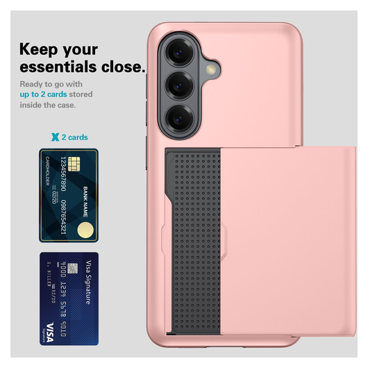 Samsung Galaxy S26 Plus Hoesje met Slider Kaarthouder Back Cover Roze afbeelding 4