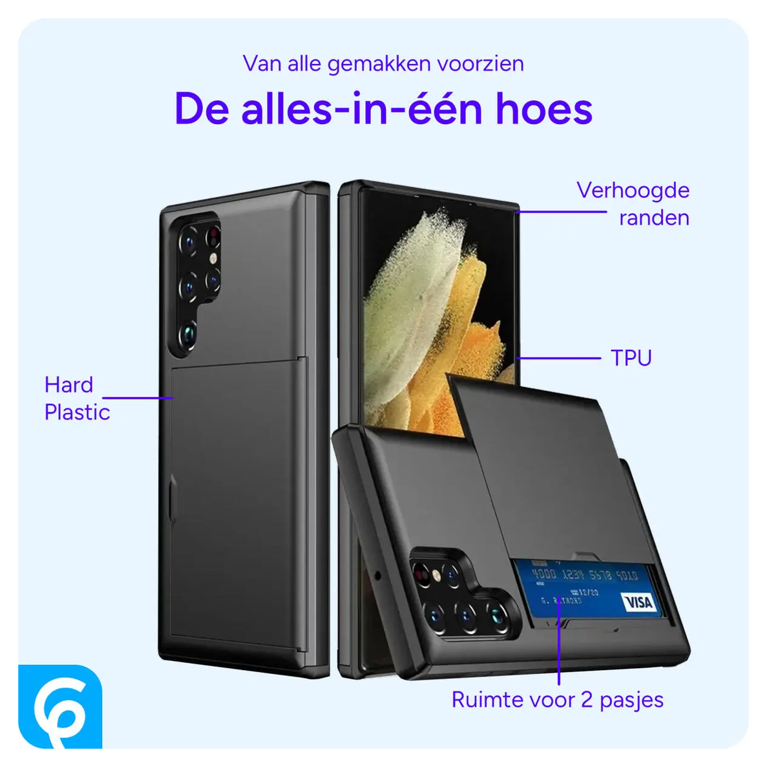 Samsung Galaxy S26 Ultra Hoesje met Slider Kaarthouder Back Cover Zwart afbeelding 4