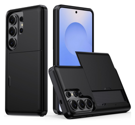 Samsung Galaxy S26 Ultra Hoesje met Slider Kaarthouder Back Cover Zwart afbeelding