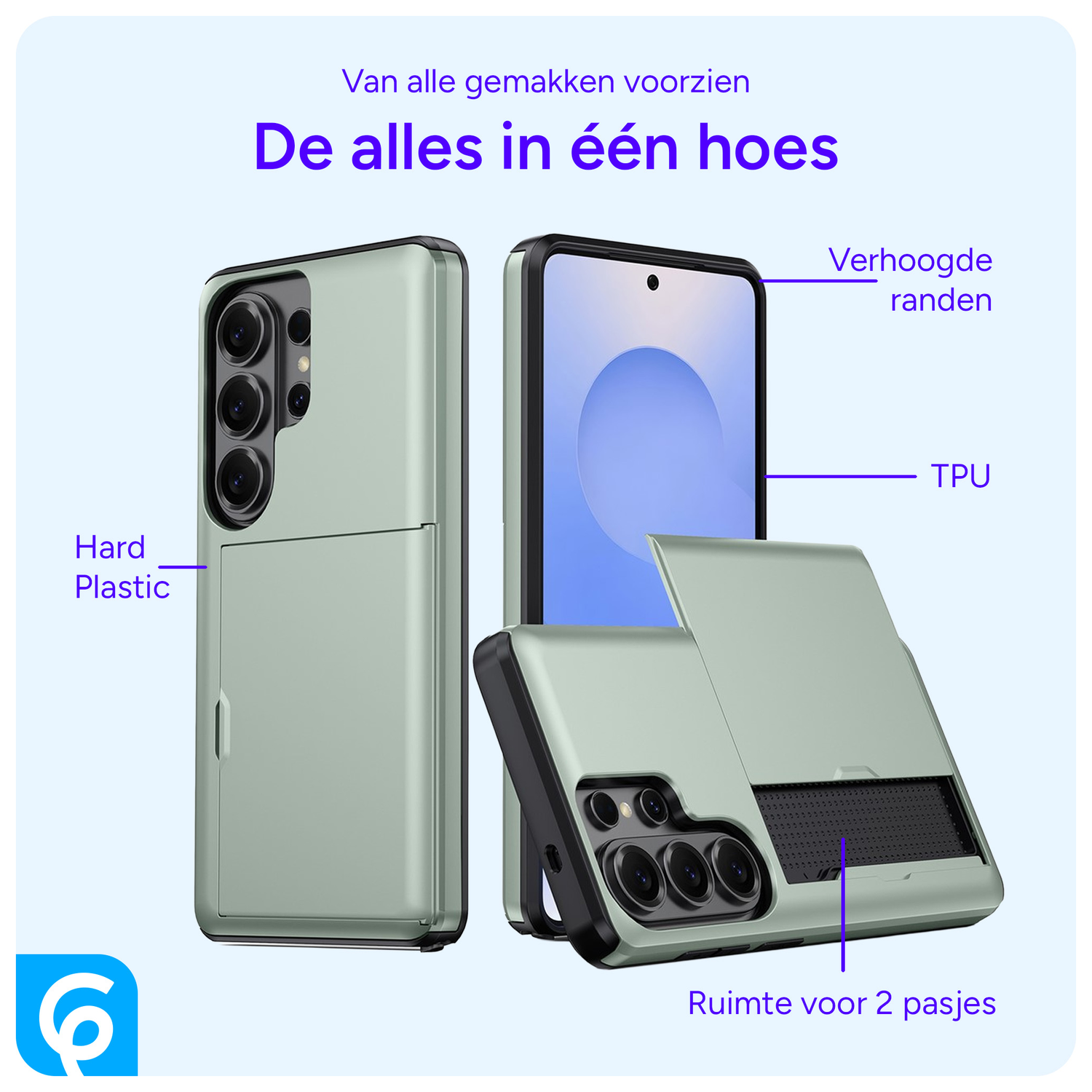 Samsung Galaxy S26 Ultra Hoesje met Slider Kaarthouder Back Cover Groen afbeelding 4