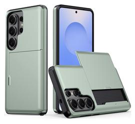 Samsung Galaxy S26 Ultra Hoesje met Slider Kaarthouder Back Cover Groen afbeelding