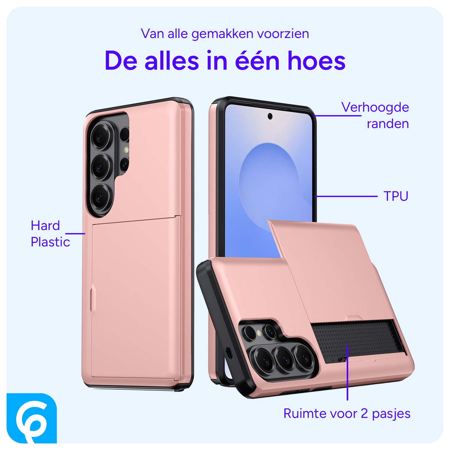 Samsung Galaxy S26 Ultra Hoesje met Slider Kaarthouder Back Cover Roze afbeelding 4