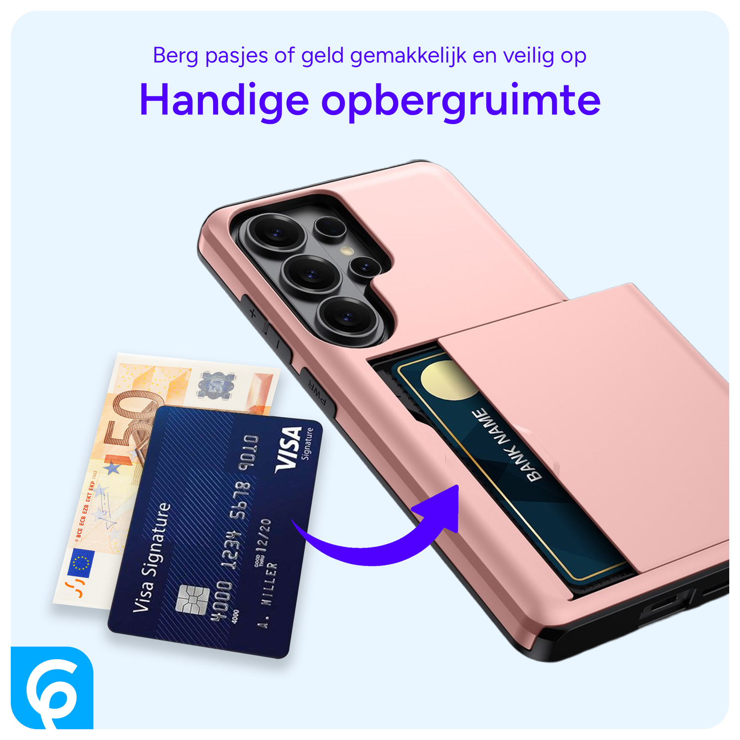 Samsung Galaxy S26 Ultra Hoesje met Slider Kaarthouder Back Cover Roze afbeelding 5