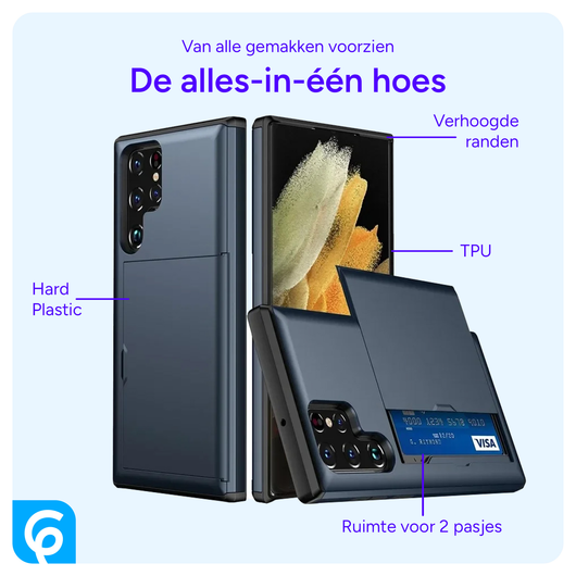 Samsung Galaxy S26 Ultra Hoesje met Slider Kaarthouder Back Cover Blauw afbeelding 5