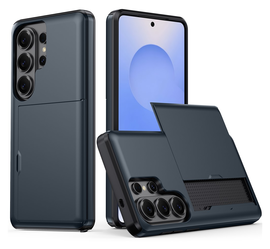 Samsung Galaxy S26 Ultra Hoesje met Slider Kaarthouder Back Cover Blauw afbeelding