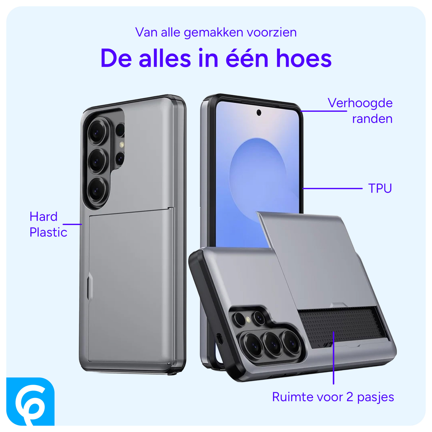 Samsung Galaxy S26 Ultra Hoesje met Slider Kaarthouder Back Cover Grijs afbeelding 4