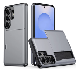 Samsung Galaxy S26 Ultra Hoesje met Slider Kaarthouder Back Cover Grijs afbeelding