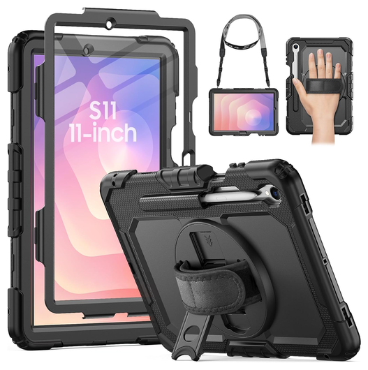 Samsung Galaxy Tab S11 Hoes met Screen Protector en Handriem Zwart afbeelding 2