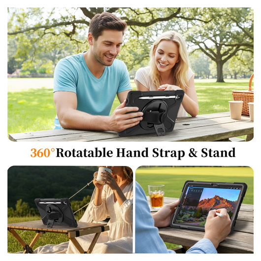 Samsung Galaxy Tab S11 Hoes Back Cover met Kickstand en Handriem Zwart afbeelding 4