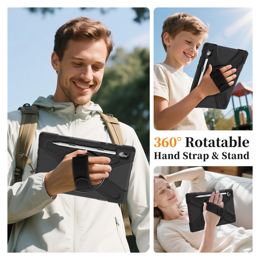 Samsung Galaxy Tab S11 Hoes Back Cover met Kickstand en Handriem Zwart afbeelding 6