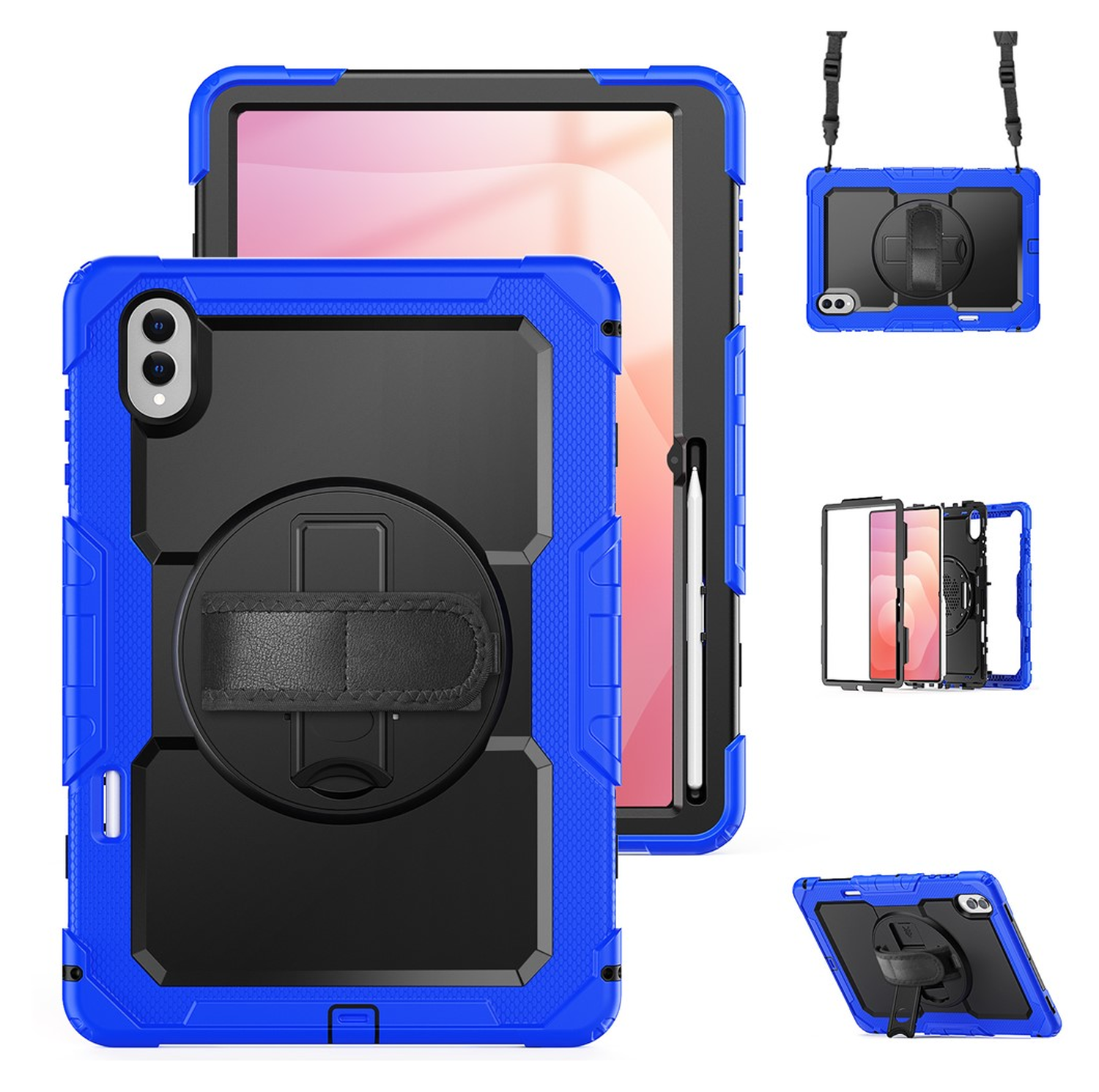 Samsung Galaxy Tab S11 Ultra Hoes met Screen Protector en Handriem Blauw afbeelding 2