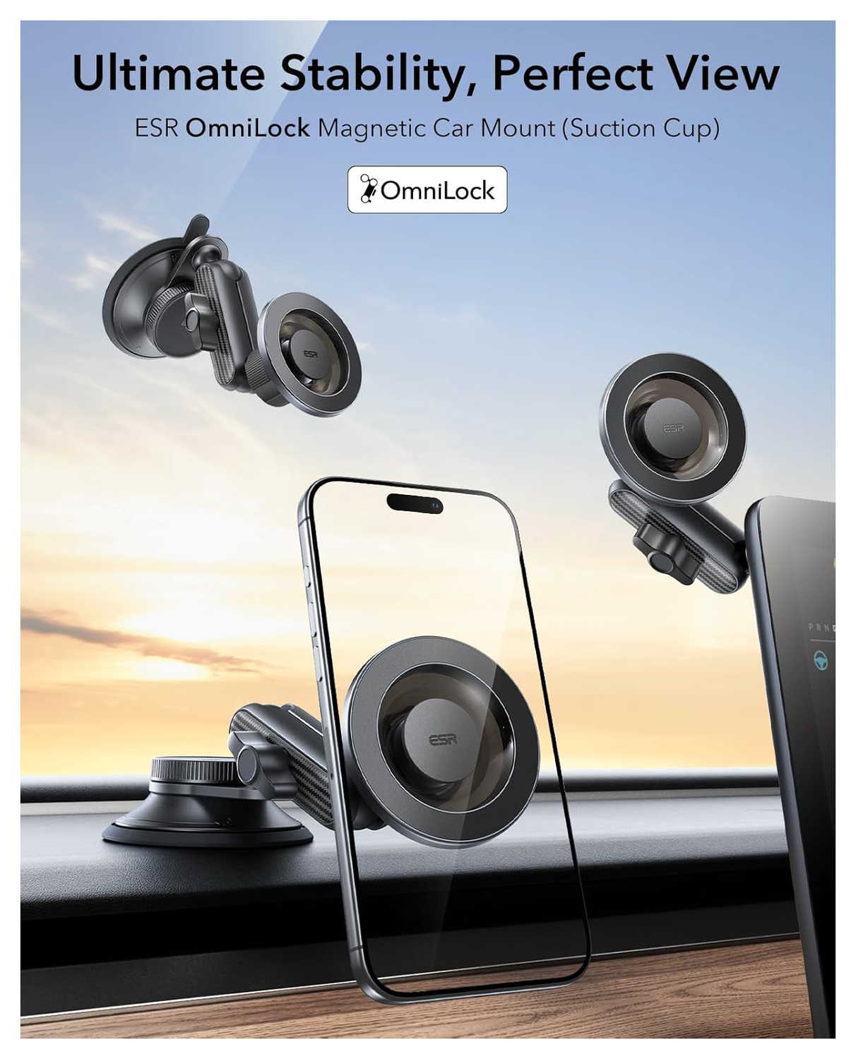 ESR OmniLock MagSafe Dashboard/Raam Telefoonhouder Auto Zwart afbeelding 2