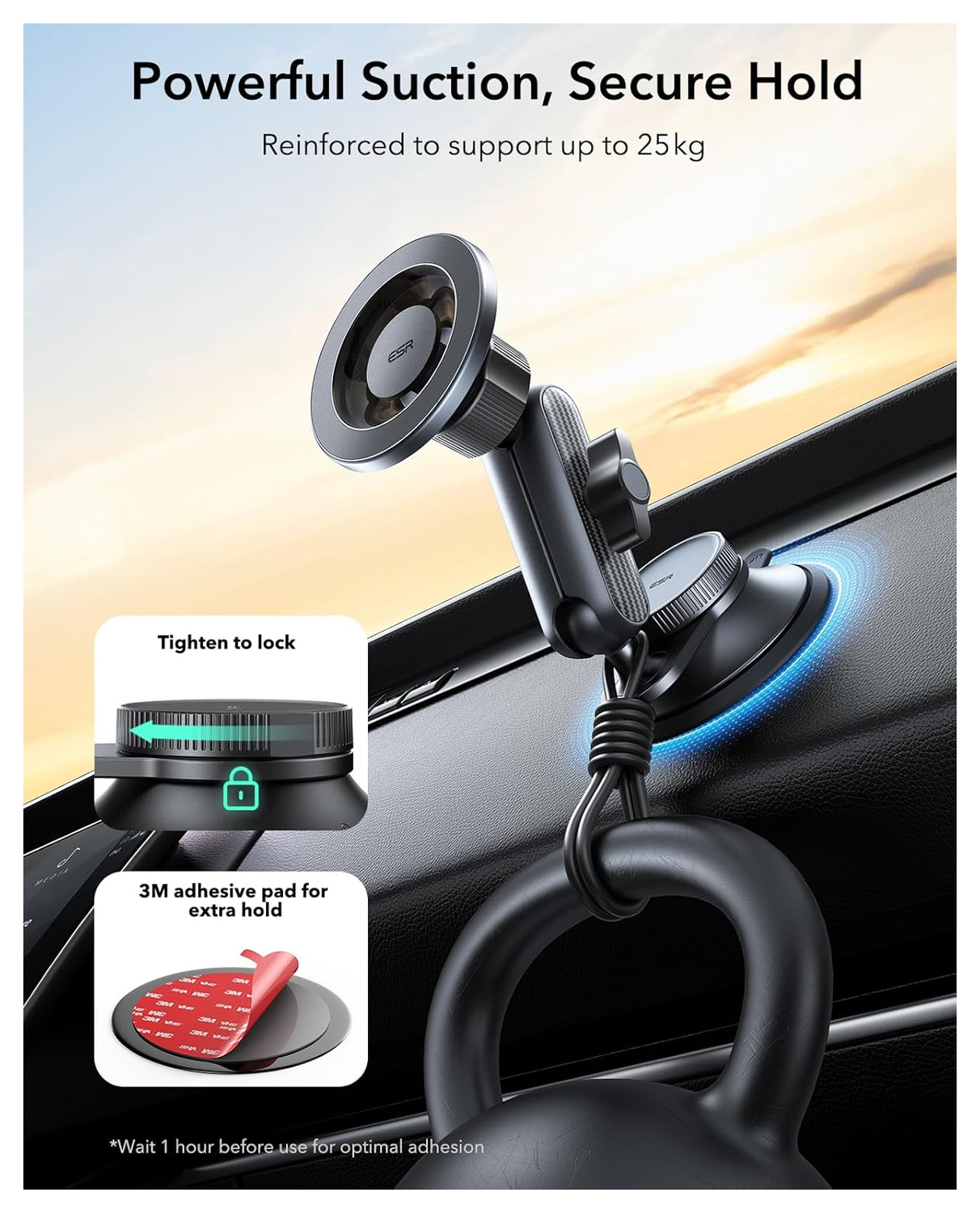 ESR OmniLock MagSafe Dashboard/Raam Telefoonhouder Auto Zwart afbeelding 5