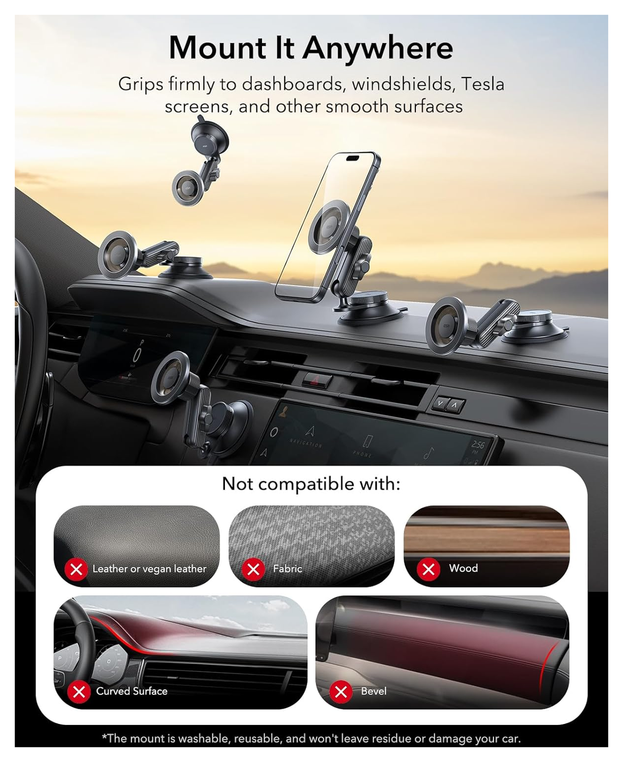 ESR OmniLock MagSafe Dashboard/Raam Telefoonhouder Auto Zwart afbeelding 6