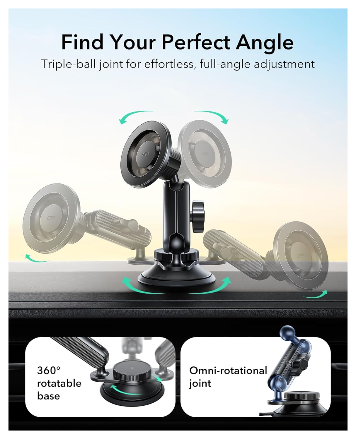 ESR OmniLock MagSafe Dashboard/Raam Telefoonhouder Auto Zwart afbeelding 7