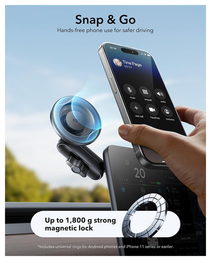 ESR OmniLock MagSafe Dashboard/Raam Telefoonhouder Auto Zwart afbeelding 3