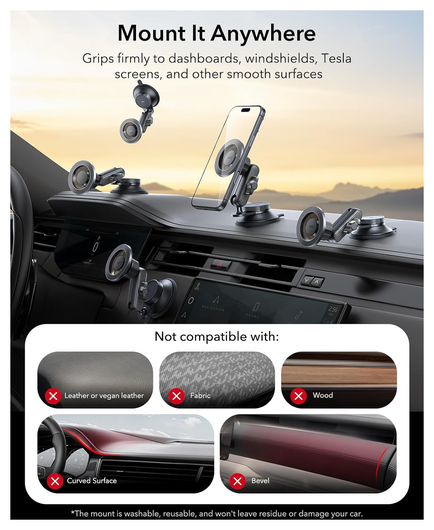 ESR OmniLock MagSafe Dashboard/Raam Telefoonhouder Auto Zwart afbeelding 6