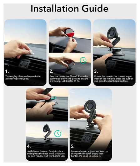 ESR OmniLock MagSafe Dashboard/Raam Telefoonhouder Auto Zwart afbeelding 8