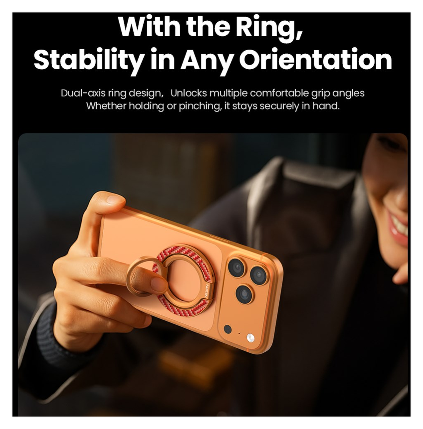 Nillkin FiberSnap MagSafe Ring Houder Standaard Aramidevezel Oranje afbeelding 11