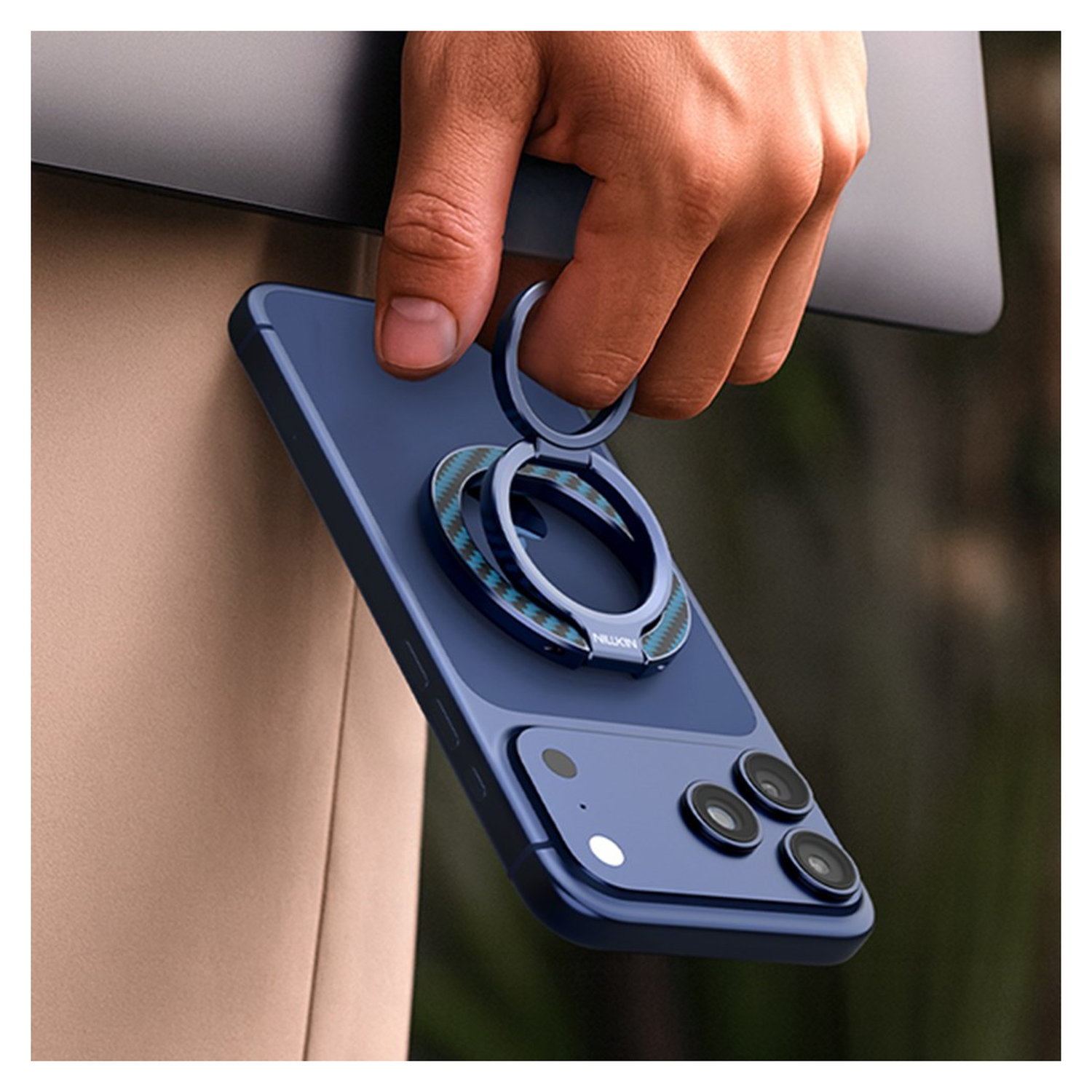 Nillkin FiberSnap MagSafe Ring Houder Standaard Aramidevezel Blauw afbeelding 12