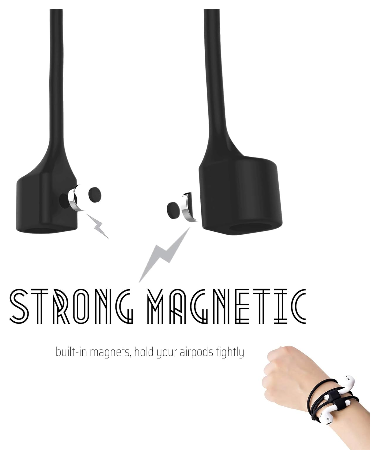 Magnetisch Oordopjes Koord - Siliconen Strap AirPods/AirPods Pro Zwart afbeelding 4