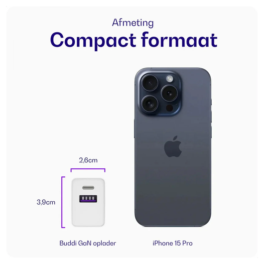 Buddi 30W USB-C & USB-A Oplader met Buddi Flex USB-C Kabel 2M Wit afbeelding 6