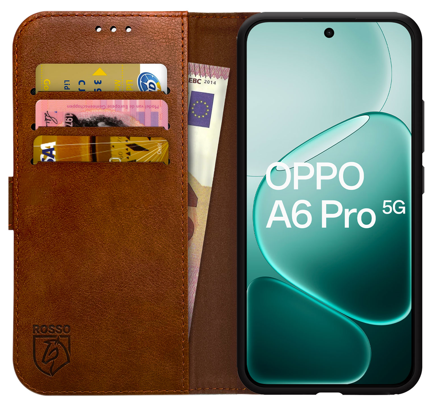 Rosso Element Oppo A6 Pro Hoesje Book Case Wallet Bruin afbeelding 1