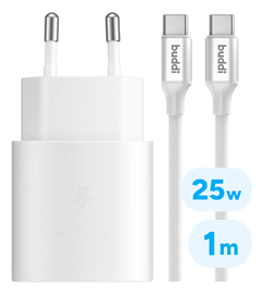 Originele Samsung 25W Power Adapter met Buddi Flex USB-C Kabel 1M Wit afbeelding